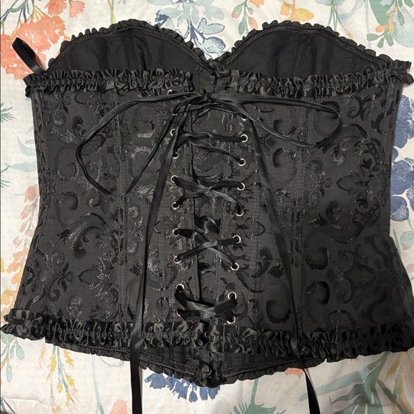 Black Brocade Strapless Corset Top - Picture 2 of 2